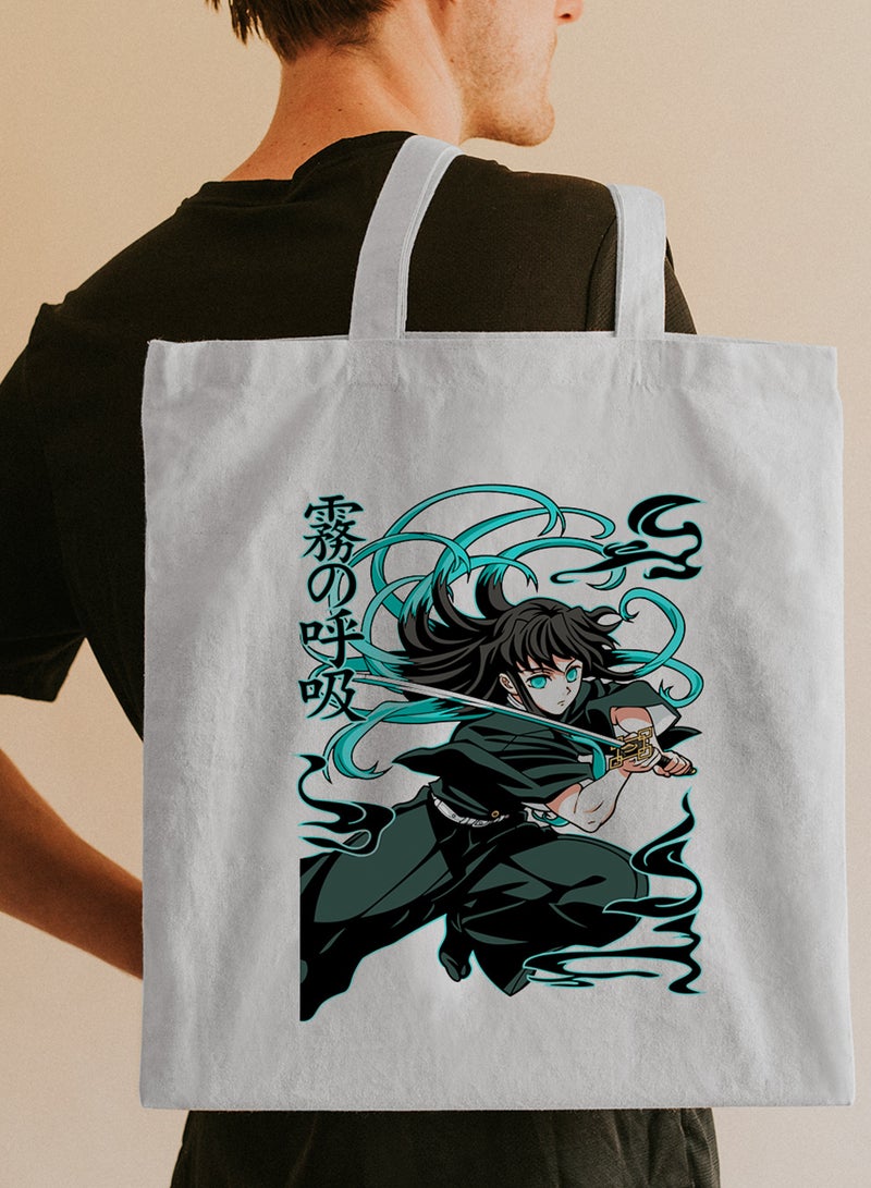 LOWHA Polyester Tote Bag with Shoulder Straps and The Mist Hashira Anime Pattern  - Image 2