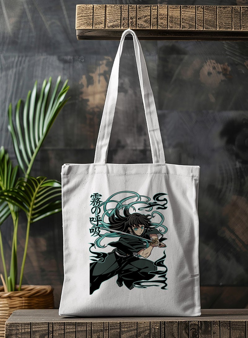 LOWHA Polyester Tote Bag with Shoulder Straps and The Mist Hashira Anime Pattern  - Image 3