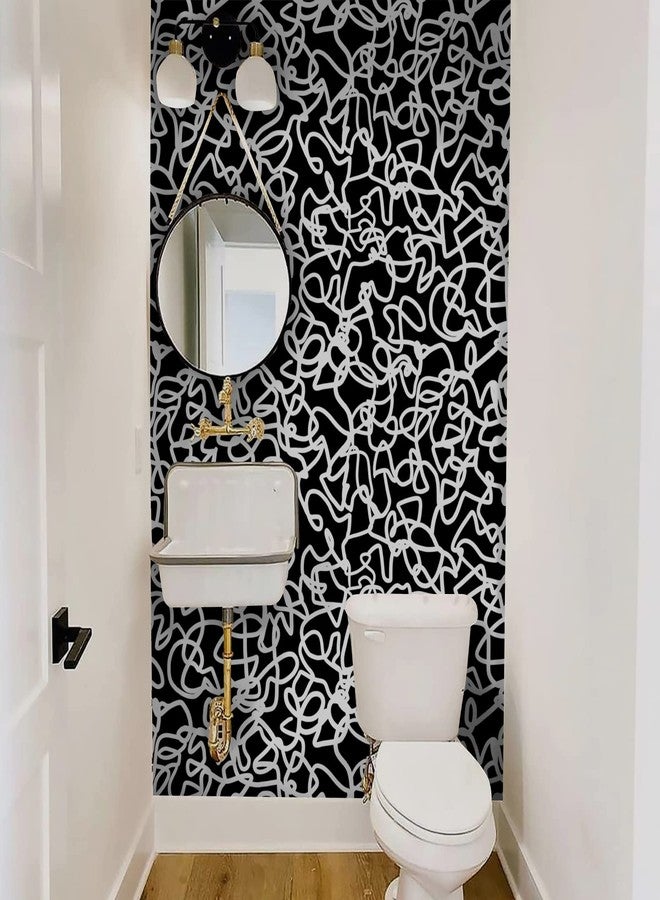 Ismoon 17.3"x118" Peel and Stick Wallpaper Black and White Contact Paper Black Modern Striped Removable Self-Adhesive Wall Paper Renter Friendly Wallpaper for Bathroom Bedroom Cabinets Decor Vinyl - Image 4