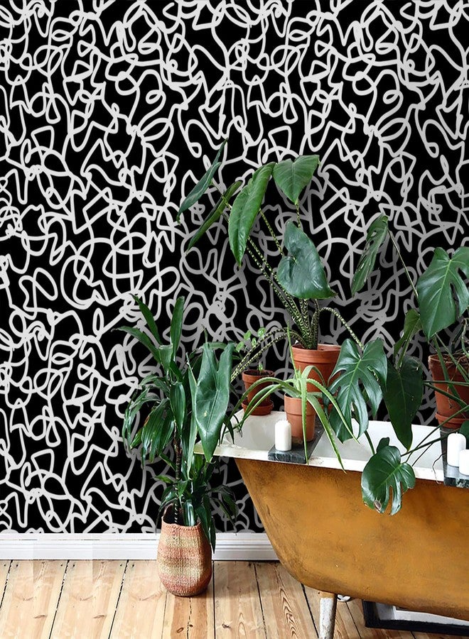 Ismoon 17.3"x118" Peel and Stick Wallpaper Black and White Contact Paper Black Modern Striped Removable Self-Adhesive Wall Paper Renter Friendly Wallpaper for Bathroom Bedroom Cabinets Decor Vinyl - Image 1