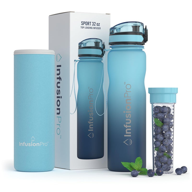 Infusion Pro Infusion Pro 32 oz Fruit Infuser Water Bottle with Time Marker - Flip Top Locking Lid  Insulated Sleeve & 50 Recipe Fruit Infusion Water eBook : Leak Proof : for Gym  Sports  Travel : Unique Gift Idea 