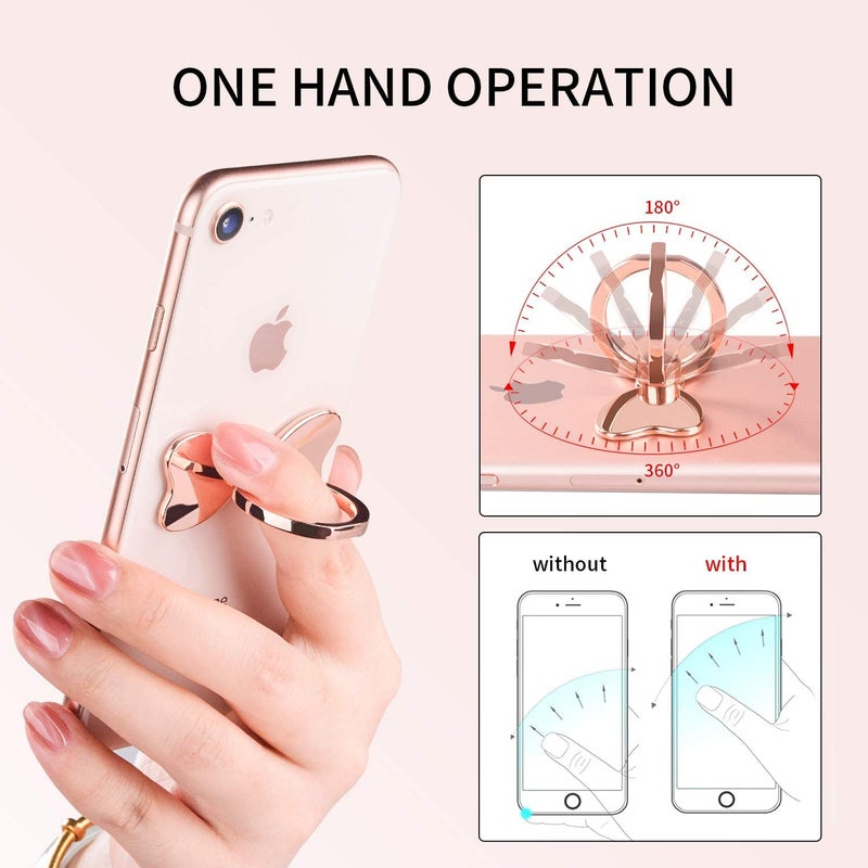 KolorFish Bow Shape Metal Mobile Phone Finger Ring Stability Holder Back Stand Collapsible Hand Grip Kickstand 360 for All Phones (Rose Gold) - Image 3