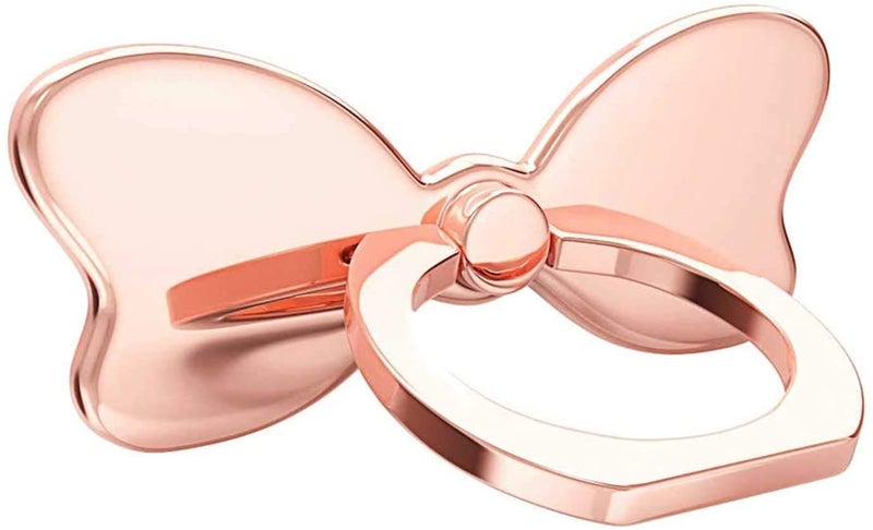 KolorFish Bow Shape Metal Mobile Phone Finger Ring Stability Holder Back Stand Collapsible Hand Grip Kickstand 360 for All Phones (Rose Gold) - Image 1