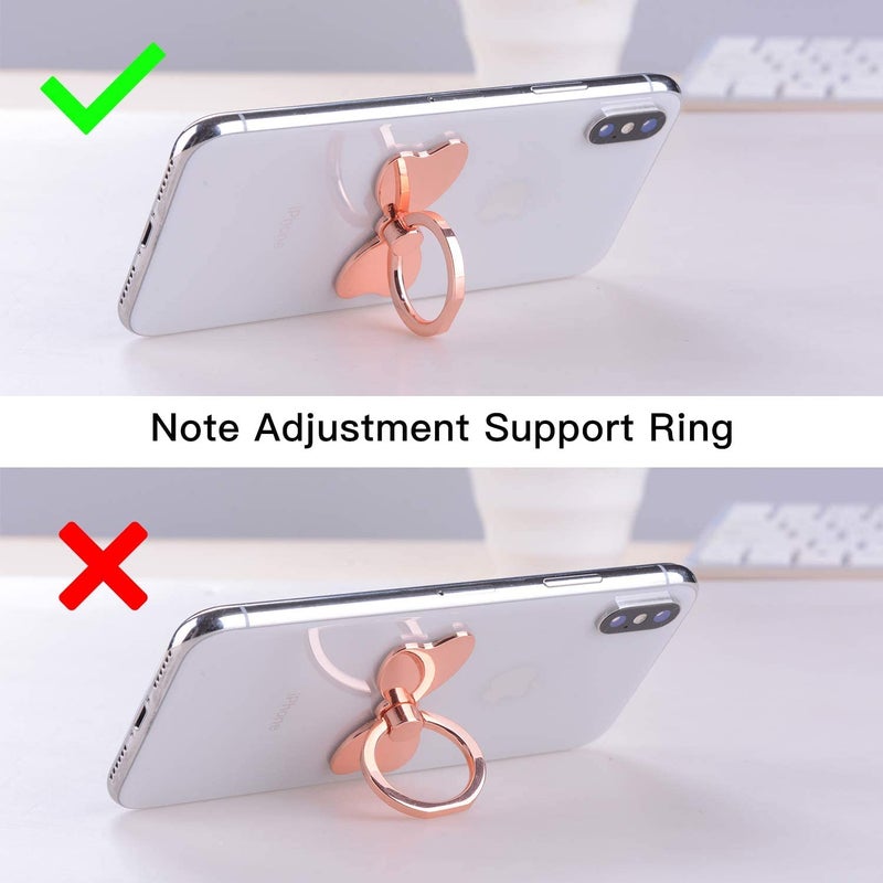 KolorFish Bow Shape Metal Mobile Phone Finger Ring Stability Holder Back Stand Collapsible Hand Grip Kickstand 360 for All Phones (Rose Gold) - Image 5