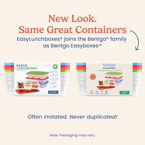 Bentgo Easyboxes - Reusable 5-Compartment Food Containers, Stackable 8-Piece Set, 4 Trays & 4 Lids, BPA-Free Food Storage for Meal Prep, School, & Work; Lunch Boxes with Patented Design (Classic) - Image 5