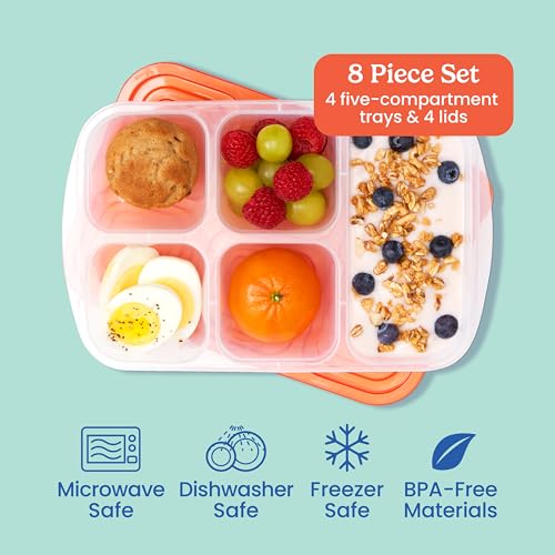 Bentgo Easyboxes - Reusable 5-Compartment Food Containers, Stackable 8-Piece Set, 4 Trays & 4 Lids, BPA-Free Food Storage for Meal Prep, School, & Work; Lunch Boxes with Patented Design (Classic) - Image 3