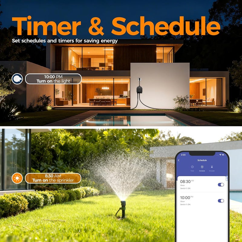 تيسان قابس ذكي خارجي مقاوم للماء من ، يعمل فقط على شبكة WiFi بتردد 2.4GHz، بقدرة 15A/1875W للخدمة الشاقة، 3 مقابس فردية متوافقة مع Alexa وGoogle Home، مع مؤقت تحكم عن بعد - Image 4