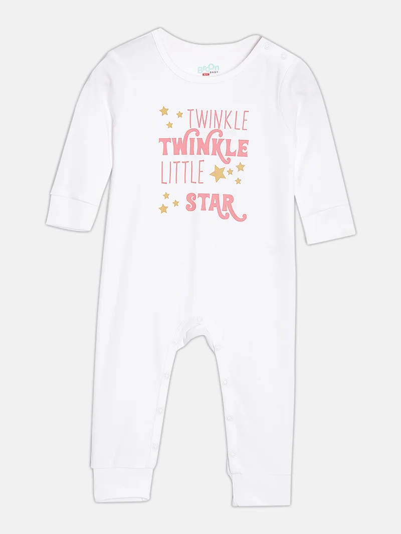 Broon Broon Infant Girls Pink and White Printed Organic Cotton Sleepsuit Pack of 2