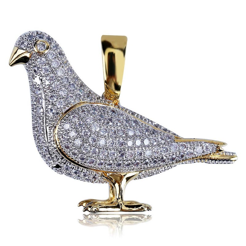 JAJAFOOK Iced Out Pigeon Pendant Necklace, 14K Gold Plated Mens Hip Hop Jewelry, Hand-Set CZ Diamond Animal Charm with 24 Inch Rope Chain - Image 5