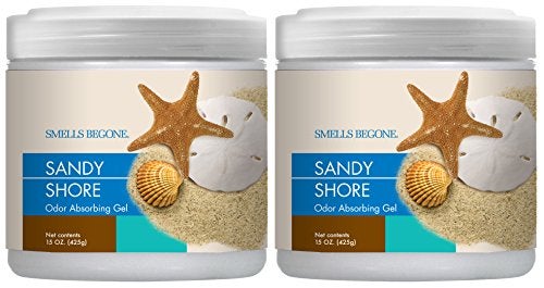 SMELLS BEGONE Air Freshener Odor Absorber Gel - 15 oz, Pack of 2 - Absorbs and Eliminates Odor in Pet Areas, Bathrooms, Cars, & Boats - Made with Essential Oils - Sandy Shore Scent - Image 1