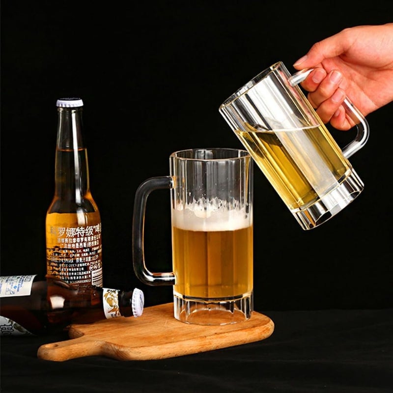 Komost 21oz Plastic Beer Mugs with Handle Set of 2, Reusable Clear Beer Stein Drinking Cups for Party Bar Home Hotel - Perfect for Whiskey Juice Cocktail Beverages - Image 5