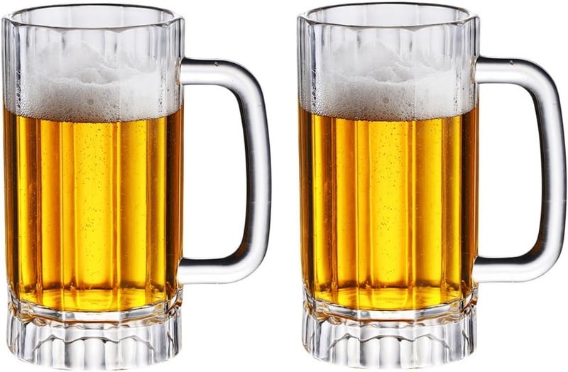 Komost 21oz Plastic Beer Mugs with Handle Set of 2, Reusable Clear Beer Stein Drinking Cups for Party Bar Home Hotel - Perfect for Whiskey Juice Cocktail Beverages - Image 1