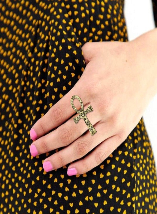 RechicGu Vintage Golden Egyptian Ancient Ankh Key of Life Cross Ring Cleopatra Adjustable Band Ankara Hieroglyphic Carved Symbol of Protection Amulet Jewelry - Image 4