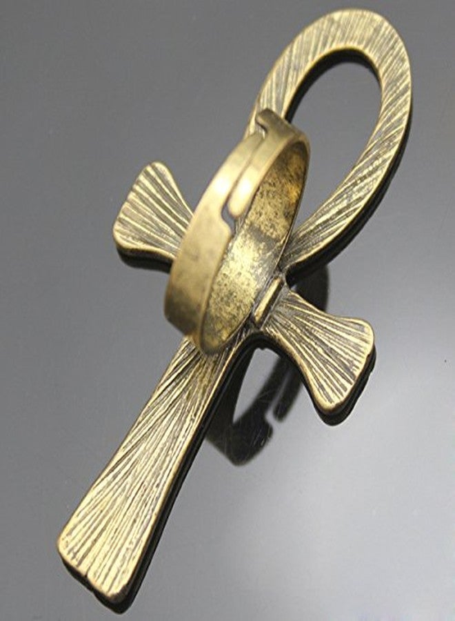 RechicGu Vintage Golden Egyptian Ancient Ankh Key of Life Cross Ring Cleopatra Adjustable Band Ankara Hieroglyphic Carved Symbol of Protection Amulet Jewelry - Image 5