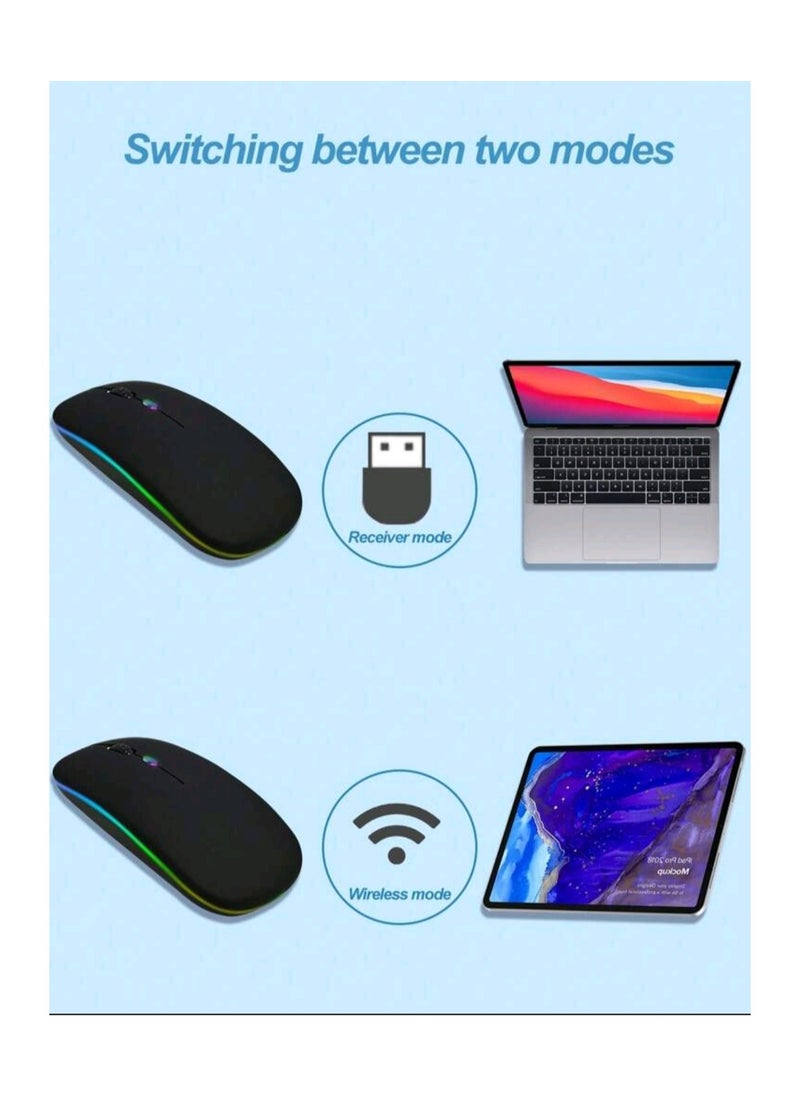 Generic - Wireless Bluetooth Mouse, LED Slim Dual Mode Bluetooth 5.1 +USB 2.4GHz Rechargeable Silent Bluetooth Wireless Mouse, Computer Mice with USB Receiver - Image 1