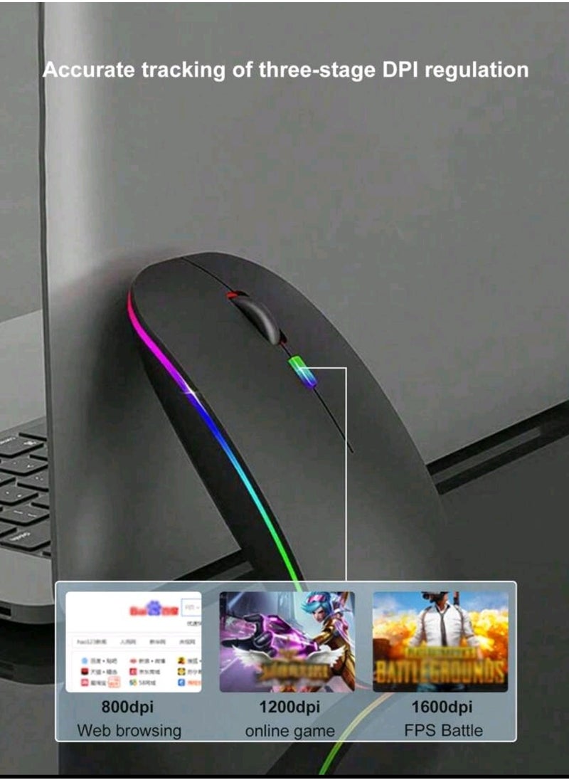 Generic - Wireless Bluetooth Mouse, LED Slim Dual Mode Bluetooth 5.1 +USB 2.4GHz Rechargeable Silent Bluetooth Wireless Mouse, Computer Mice with USB Receiver - Image 1