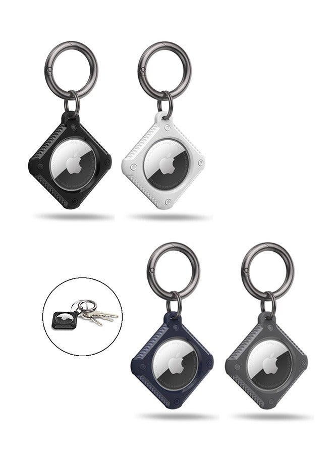 4 Pcs Carbon Fiber Pattern Airtag Case Holder, Anti Lost Scratch Resistant TPU Full Protective Air Tag Case Cover, Portable Airtag Protector Ring Accessories for Keyring - Image 1