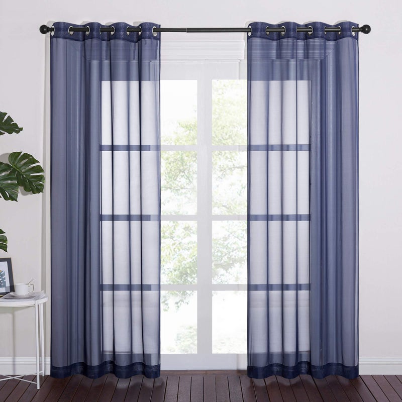 NICETOWN Sheer Curtains for Living - Long Voile Window Drapes Panels 84"" for Patio/Boy Room/Master Bedroom/Sliding Door (54"" W  Dark Blue  Set of 2) - Image 1