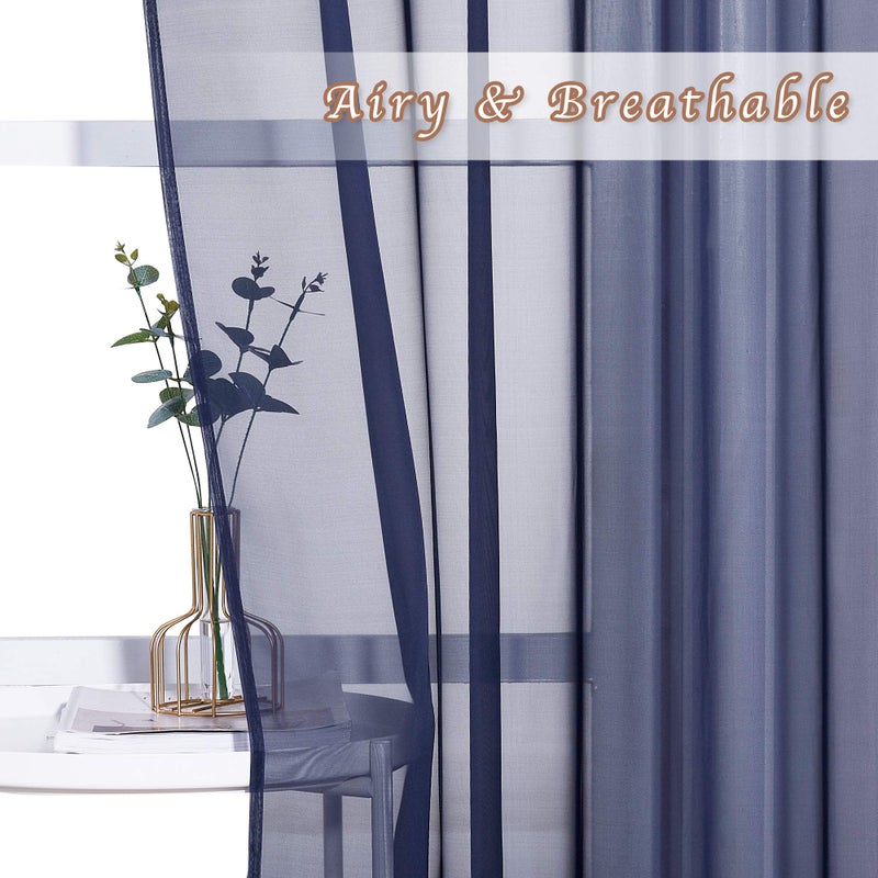 NICETOWN Sheer Curtains for Living - Long Voile Window Drapes Panels 84"" for Patio/Boy Room/Master Bedroom/Sliding Door (54"" W  Dark Blue  Set of 2) - Image 3