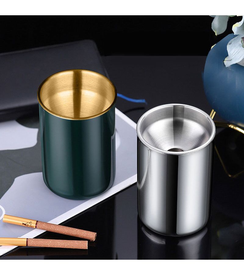 1pc Silvery Round Windproof Stainless Steel Smokeless Cigar Ashtray For Indoor Terrace - Image 3