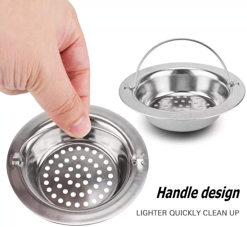 KitchenFest Stainless Steel Kitchen Sink Strainer with Handle, Filter Stopper Mesh Long Hair Food Blockages Cleaning Tool for Bathroom Kitchen Sink, 11cm - Image 2