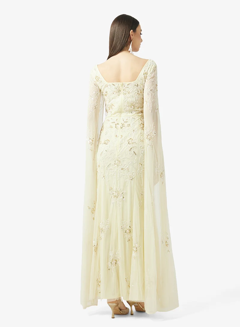 BEAUUT Square Neck Cape Sleeve Maxi Dress