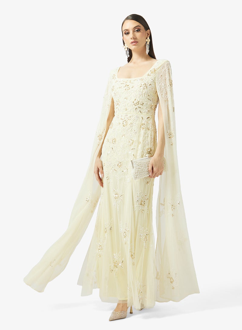 بيوت فستان ماكسي بياقة مربعة وأكمام كاب - Image 4