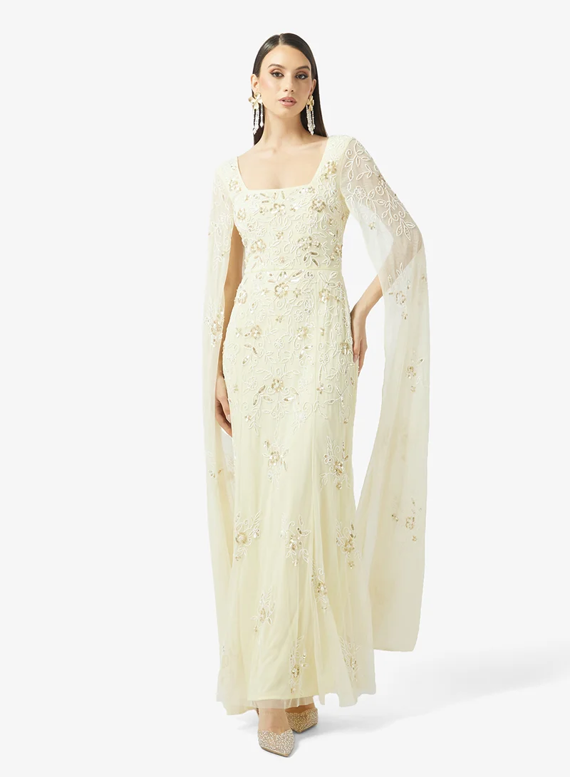 BEAUUT Square Neck Cape Sleeve Maxi Dress