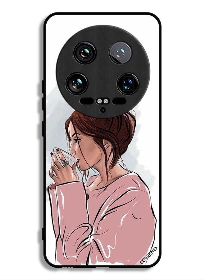 Covernex Xiaomi 14 Ultra Protective Case Cover Girl Drinking Tea Art - Image 1