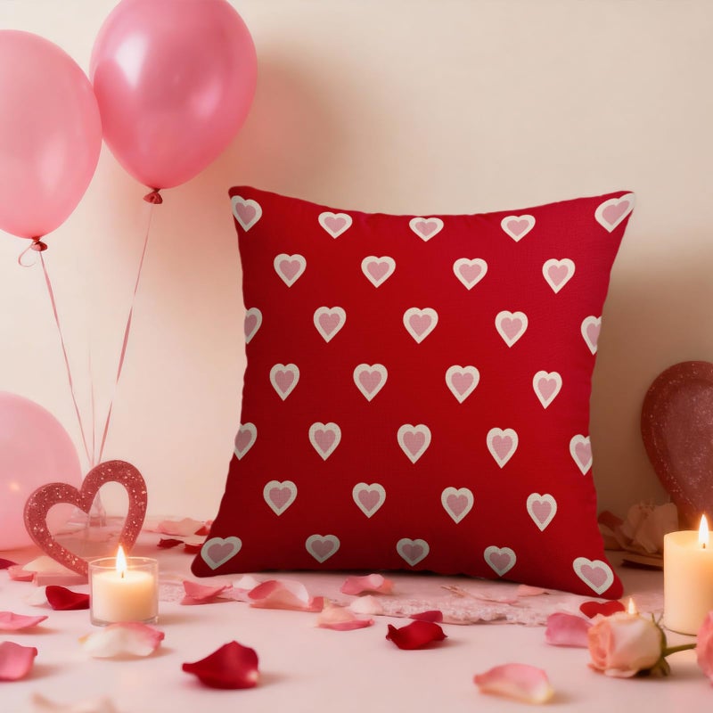 Smozenith Valentines Day Pillow Covers 18X18 Set of 2, Red Pink Valentine's Print Decorative Throw Pillow Covers Outdoor Farmhouse Holiday Anniversary Wedding Decorations Cushion Case Couch Sofa Bed Decor - Image 3