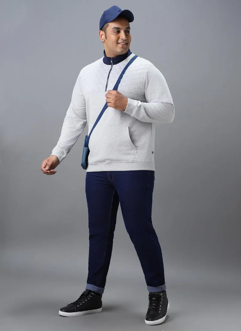 Urbano Fashion  Urbano Plus Men's Grey Cotton Solid Zippered High Neck Sweatshirt for Men | Best Price UAE