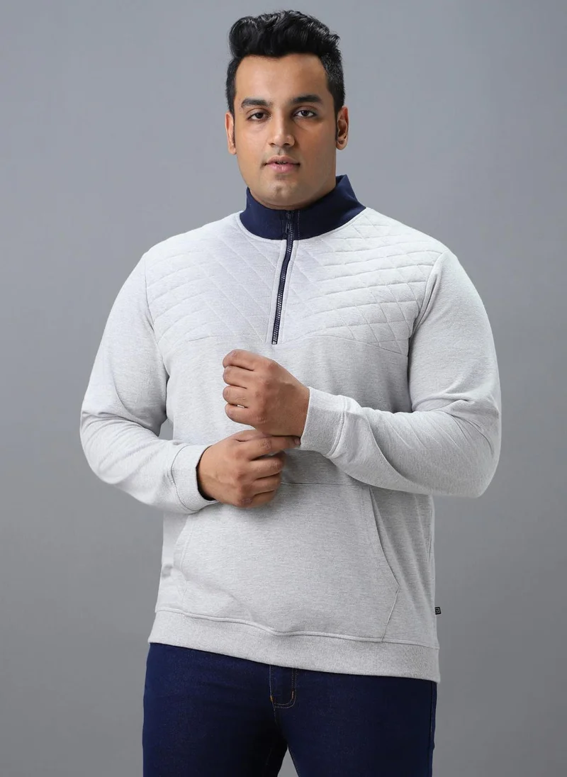 Urbano Fashion  Urbano Plus Men's Grey Cotton Solid Zippered High Neck Sweatshirt for Men | Best Price UAE