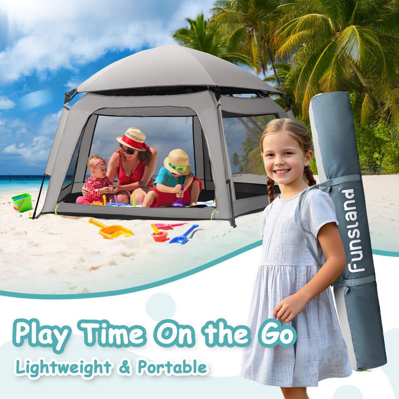 Funsland Baby Playpen Pop-up Tent - Outdoor & Indoor Play Tent for Beach with Canopy Travel Bag Portable Play Yard for Babies & Toddlers (Gray) - Image 3