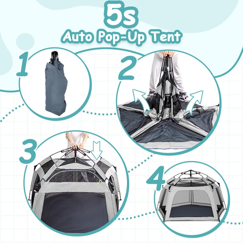 Funsland Baby Playpen Pop-up Tent - Outdoor & Indoor Play Tent for Beach with Canopy Travel Bag Portable Play Yard for Babies & Toddlers (Gray) - Image 2