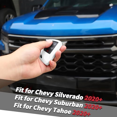 Jimen for Silverado Key Cover, Key Fob Case Shell Protector Fit for Chevrolet Silverado/ Chevy Suburban/ Chevy Tahoe 2020-2024 (White) - Image 2