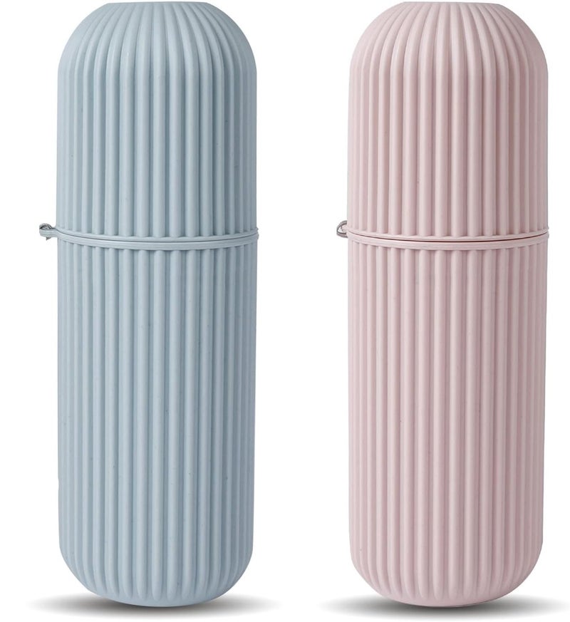Xpandio 2 Pc Capsule Shape Travel Toothbrush Toothpaste Case Holder Portable Toothbrush Storage Plastic Toothbrush Holder Random Colour - Image 1