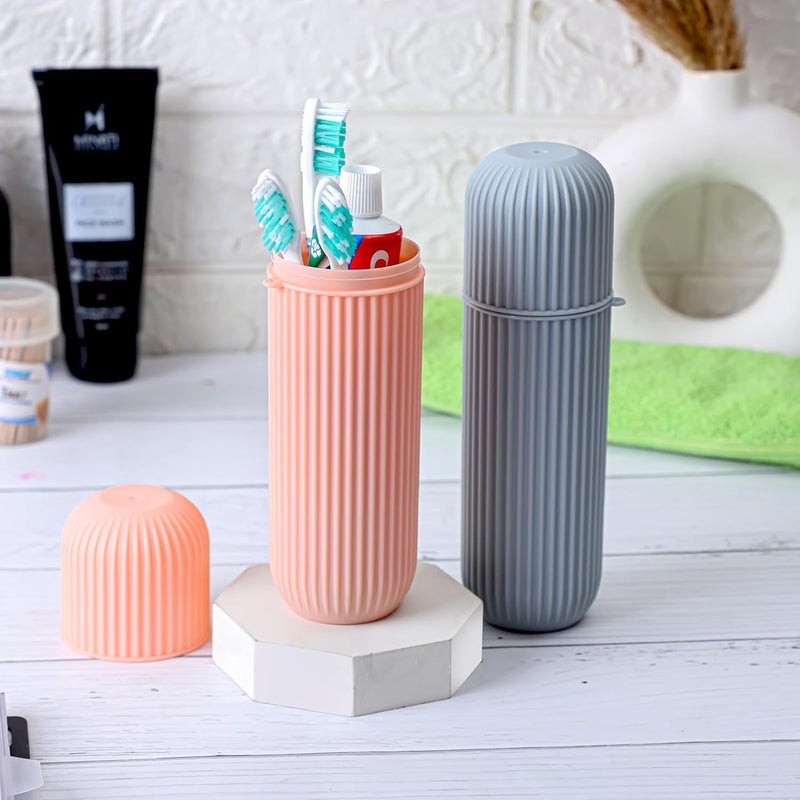 Xpandio 2 Pc Capsule Shape Travel Toothbrush Toothpaste Case Holder Portable Toothbrush Storage Plastic Toothbrush Holder Random Colour - Image 3