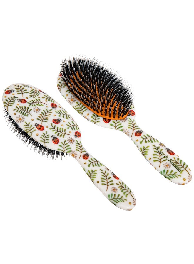 Rock & Ruddle Natural Mixed Bristle Hair Brush For Women And Kids (Large 8.3) Perfect For Wet Or Dry Hair Detangling Smoothing Blowdrying Designed & Made In Uk Ladybirds Design - Image 1