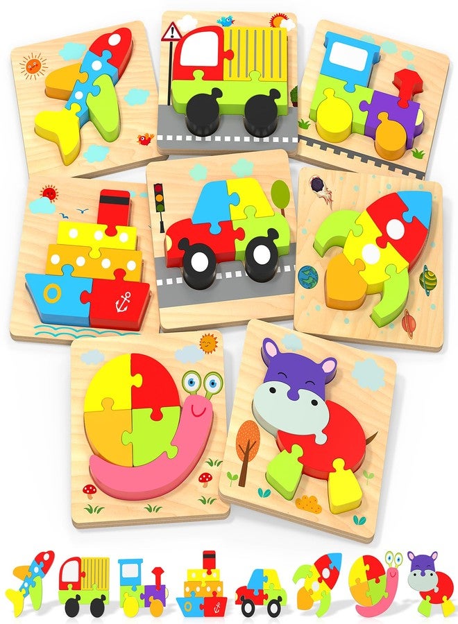 Oomloid Wooden Puzzles Toddler Toys for Boys Girls, 8 Vehicle Shape Learning Educational Blocks Birthday Gifts Sensory Toy Montessori Toys - Image 1