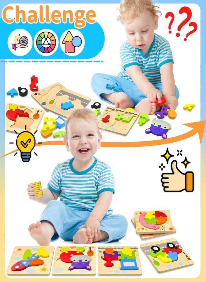 Oomloid Wooden Puzzles Toddler Toys for Boys Girls, 8 Vehicle Shape Learning Educational Blocks Birthday Gifts Sensory Toy Montessori Toys - Image 2