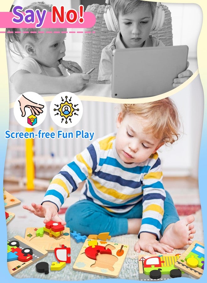 Oomloid Wooden Puzzles Toddler Toys for Boys Girls, 8 Vehicle Shape Learning Educational Blocks Birthday Gifts Sensory Toy Montessori Toys - Image 3