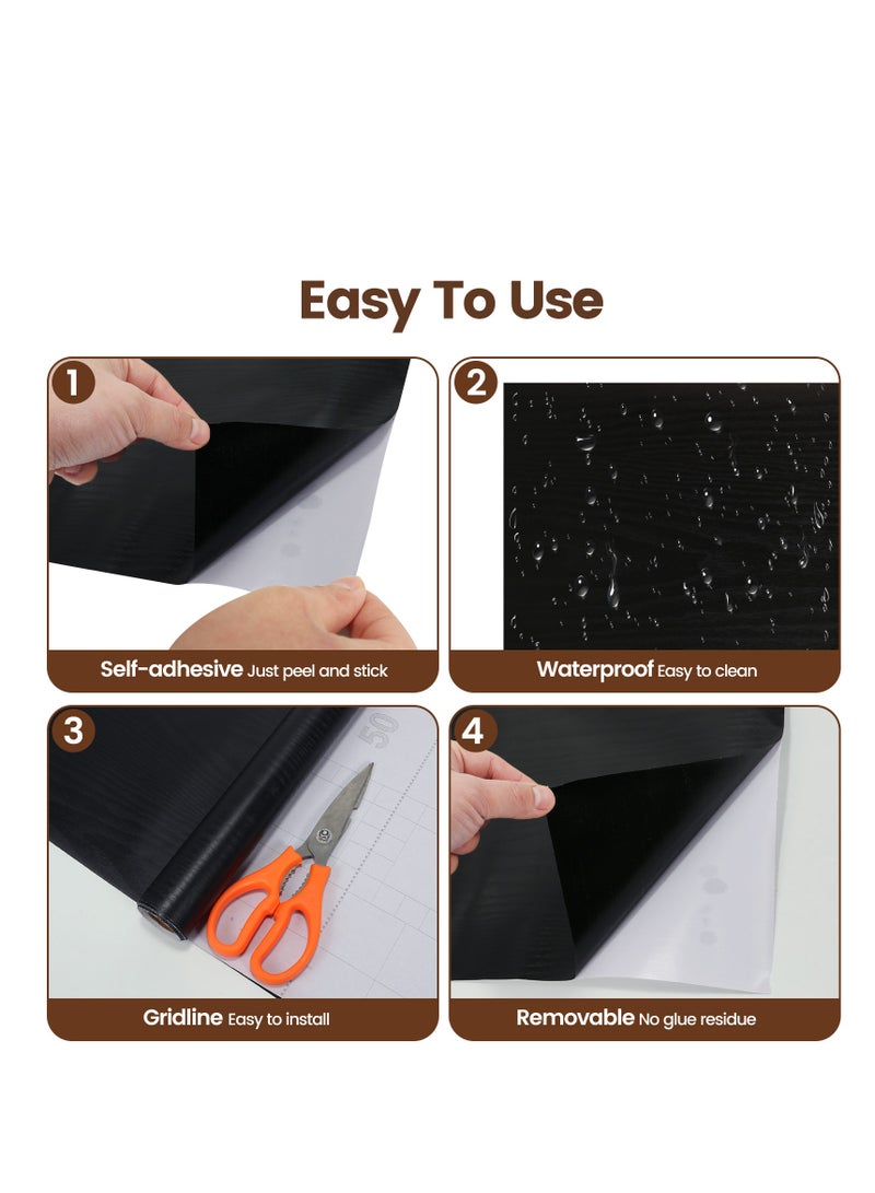 Extra Thick Black Wood Contact Paper, Peel and Stick Self-Adhesive Wallpaper, Thicken Contact Paper for Wall Kitchen Furniture Countertop Cabinets and Drawers, Decorative Vinyl Waterproof, 15.7" x 118.1" - Image 3