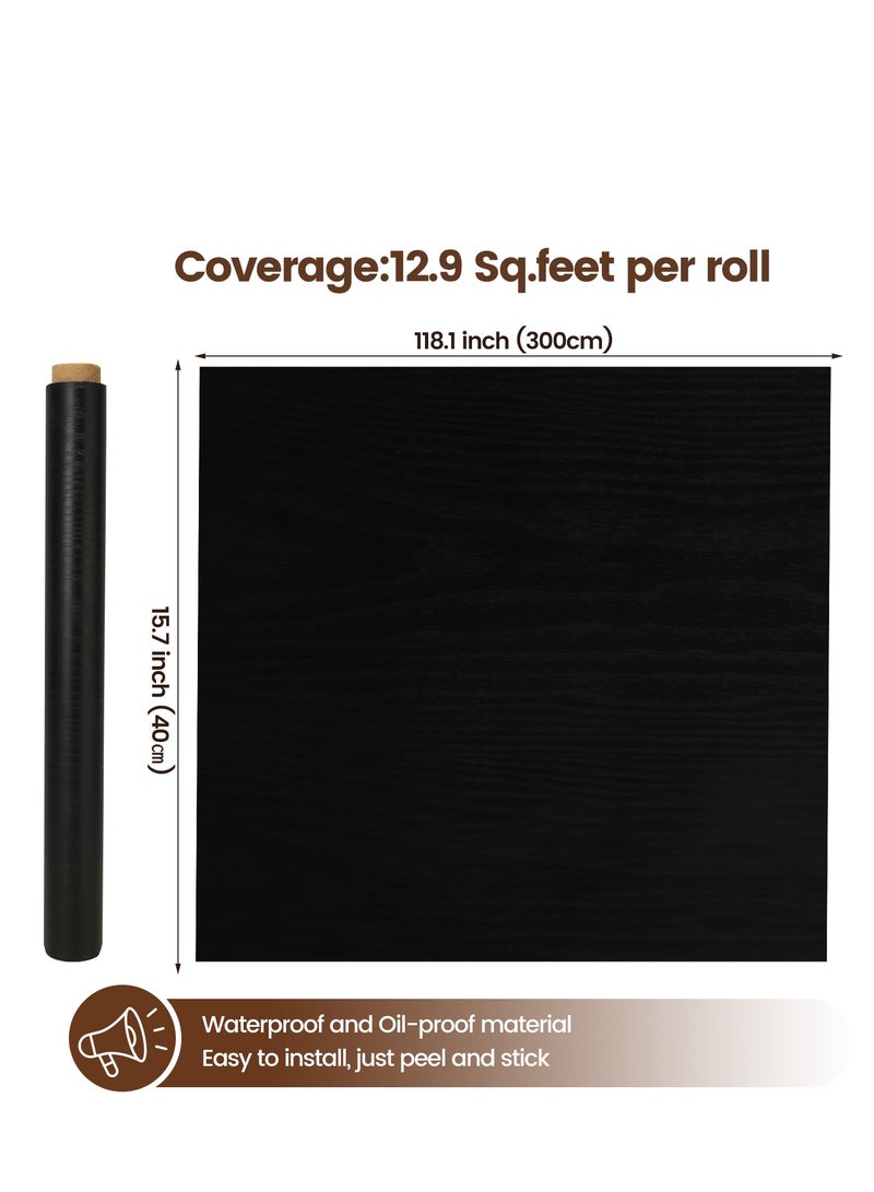 Extra Thick Black Wood Contact Paper, Peel and Stick Self-Adhesive Wallpaper, Thicken Contact Paper for Wall Kitchen Furniture Countertop Cabinets and Drawers, Decorative Vinyl Waterproof, 15.7" x 118.1" - Image 4