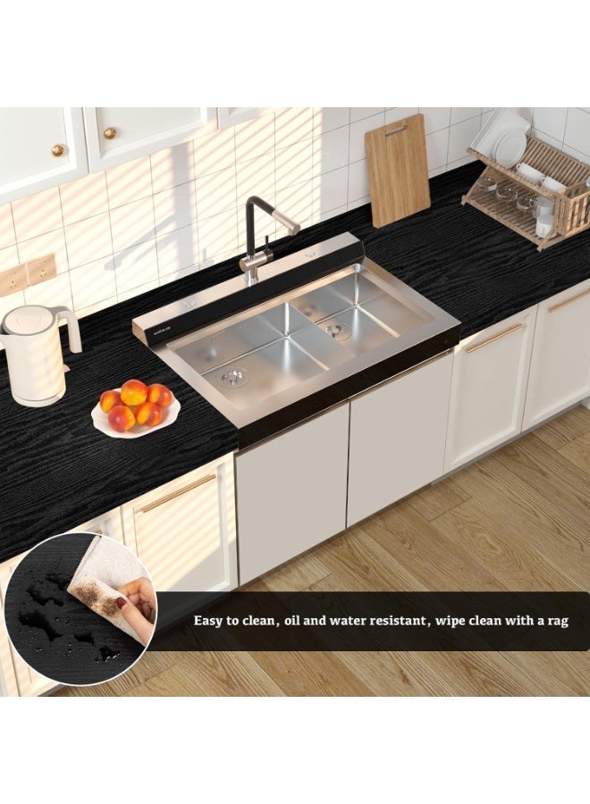 ورق اتصال خشبي أسود سميك للغاية، ورق حائط ذاتي اللصق قابل للتقشير واللصق، ورق اتصال سميك للجدران وأثاث المطبخ وأسطح العمل والخزائن والأدراج، فينيل مزخرف مقاوم للماء، 15.7 بوصة × 118.1 بوصة - Image 4