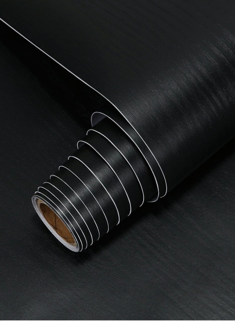 ورق اتصال خشبي أسود سميك للغاية، ورق حائط ذاتي اللصق قابل للتقشير واللصق، ورق اتصال سميك للجدران وأثاث المطبخ وأسطح العمل والخزائن والأدراج، فينيل مزخرف مقاوم للماء، 15.7 بوصة × 118.1 بوصة - Image 1