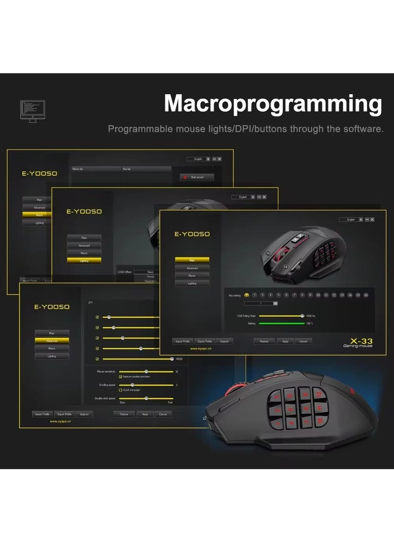 E-YOOSO X-33 RGB Wireless Gaming Mouse, 16000 Dpi 16 Buttons Programmable Game Optical Mice for Gaming/Office - Image 2