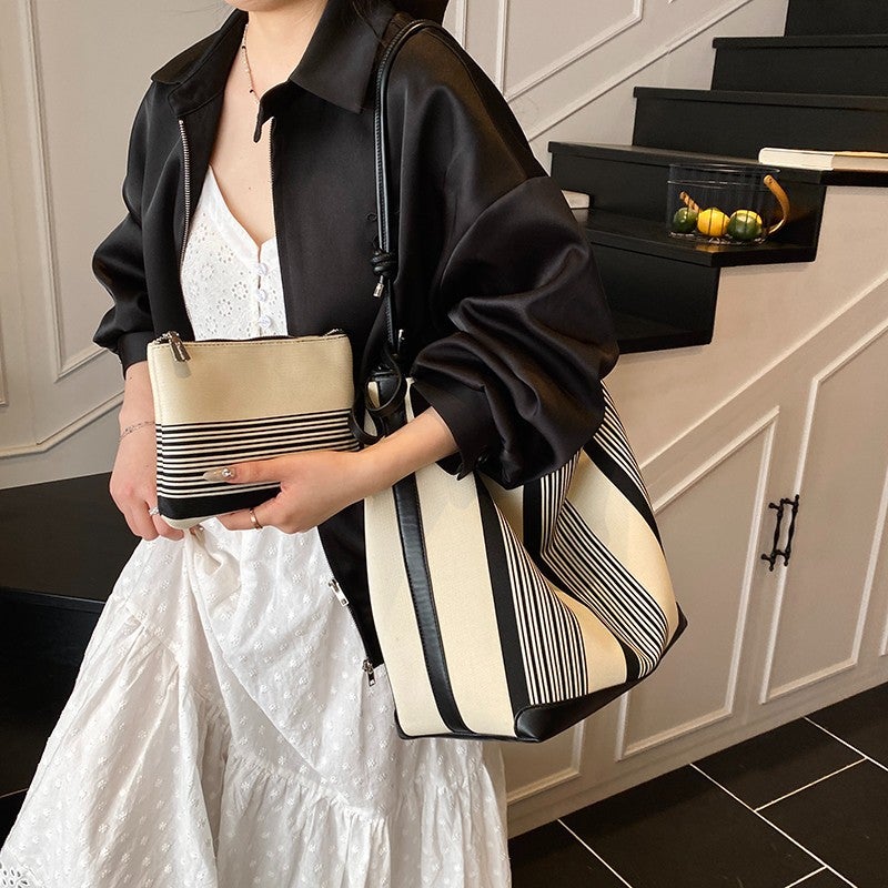 Fashion Striped Bag Large Capacity Tote Bag Simple Shoulder Bag French Lazy Bag Versatile Commuter Women'S Bag - Image 4