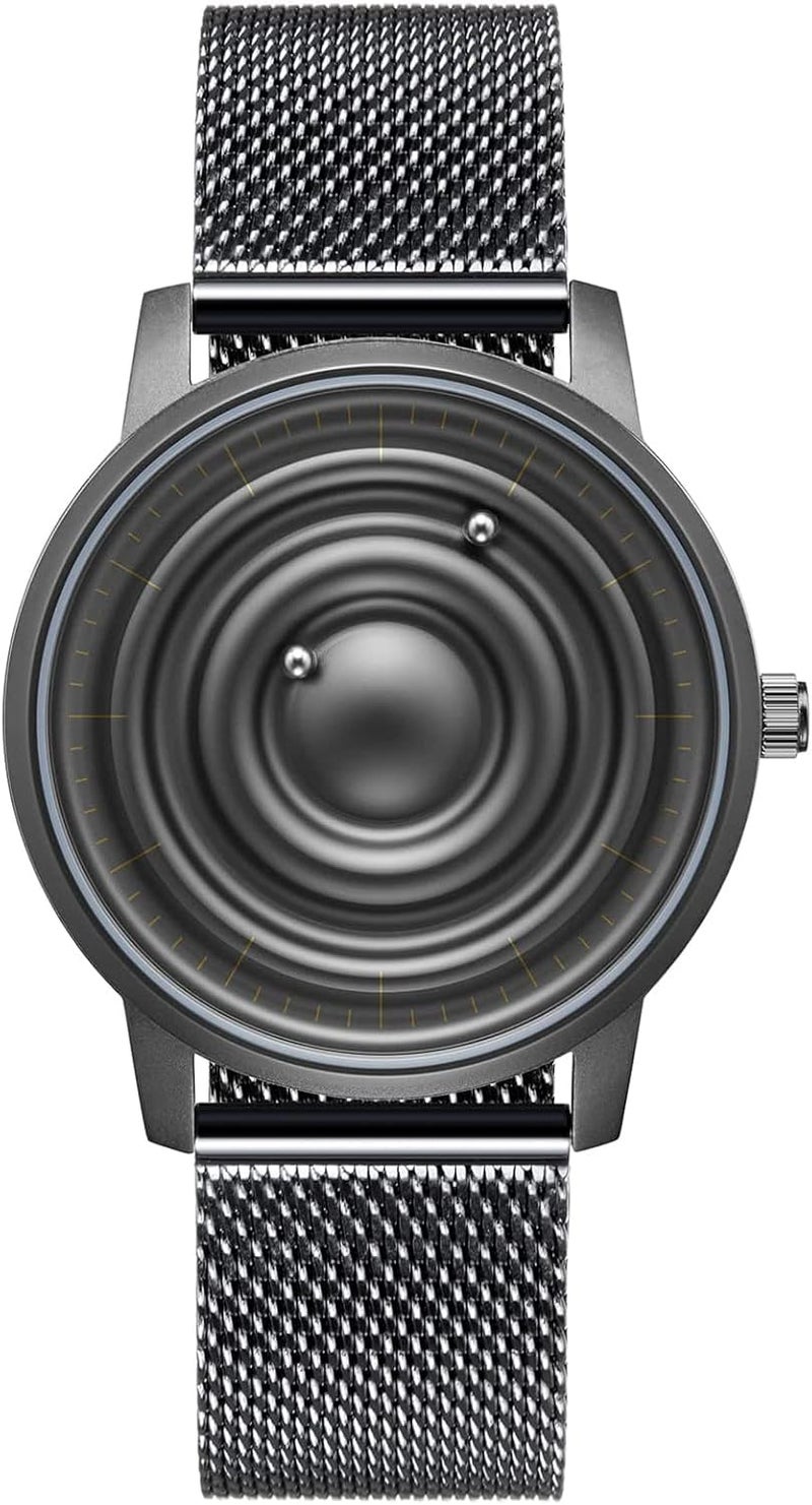 Excefore Men Stainless Steel Magnetic Balls Analog Quartz Watch, Corona Style Business Casual Fashion Watch with Stainless Steel Mesh Strap - Image 1