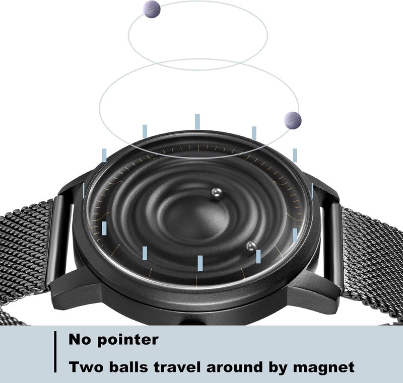 Excefore Men Stainless Steel Magnetic Balls Analog Quartz Watch, Corona Style Business Casual Fashion Watch with Stainless Steel Mesh Strap - Image 3