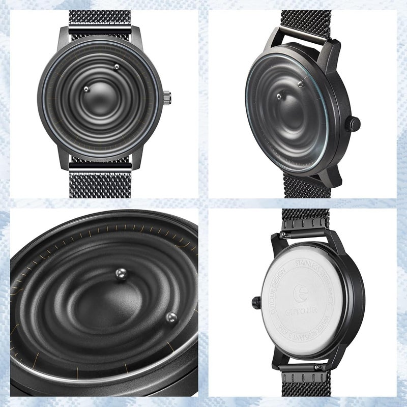 Excefore Men Stainless Steel Magnetic Balls Analog Quartz Watch, Corona Style Business Casual Fashion Watch with Stainless Steel Mesh Strap - Image 4